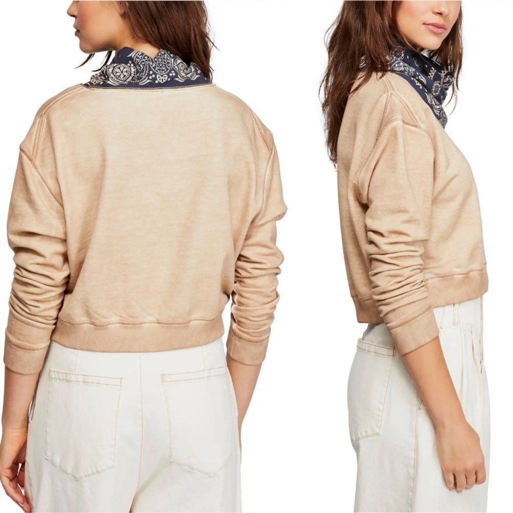 Free People James Bandana Sweatshirt Cream Blue Size Large New With Tags L NWT - Picture 4 of 7